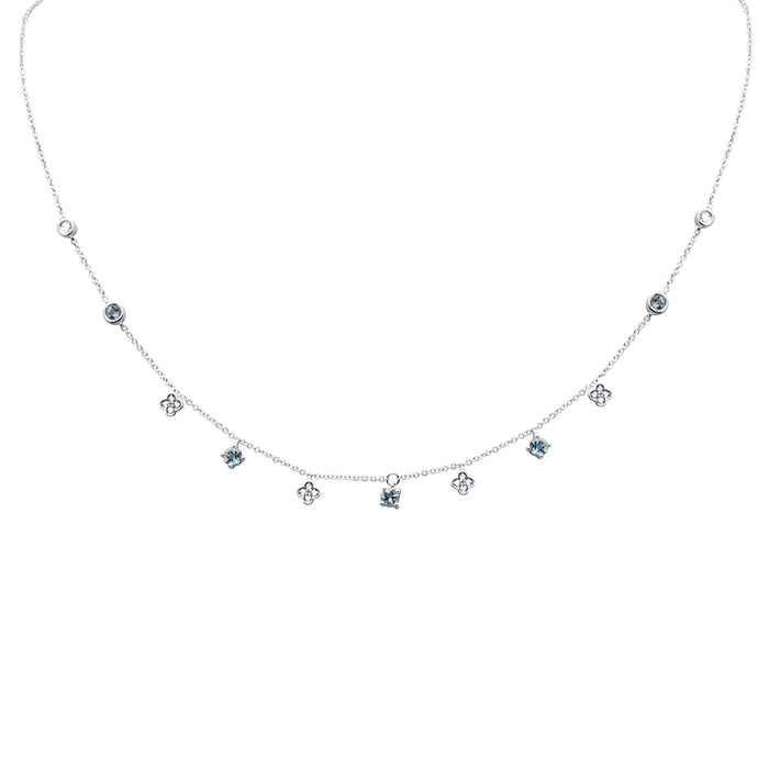 GEMSTONE CLOSEOUT! .63ct G SI 14K White Gold Diamond & Aquamarine Gemstone Necklace 16" + 2" Ext