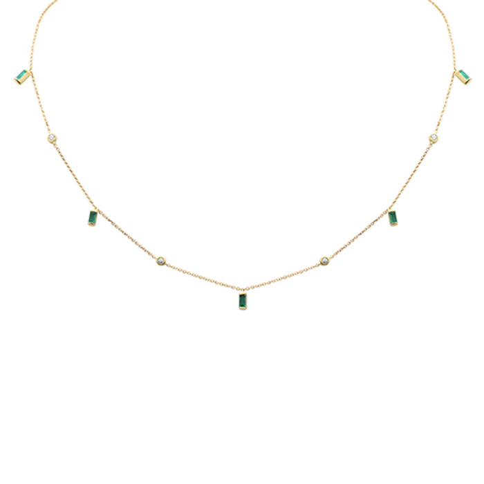 SPECIAL! .67ct G SI 14K Yellow Gold Diamond & Emerald Gemstone Necklace 16" + 2" Ext