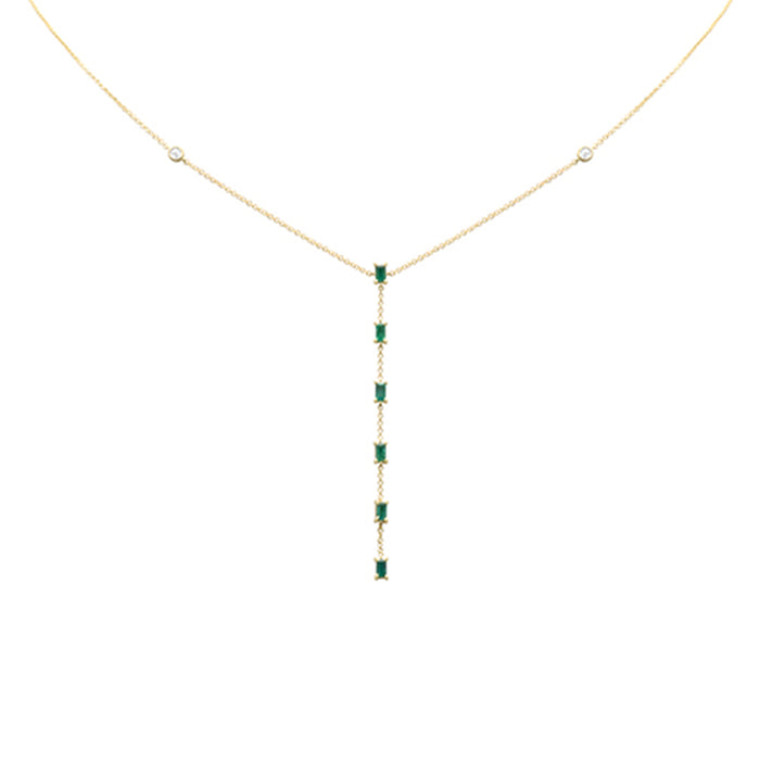 DIAMOND CLOSEOUT! .68ct G SI 14K Yellow Gold Diamond & Emerald Gemstone Lariat Necklace 16" + 2" Ext