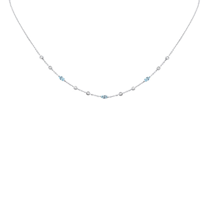 SPECIAL! .50ct G SI 14K White Gold Diamond & Aquamarine Gemstone Necklace 16" + 2" Ext