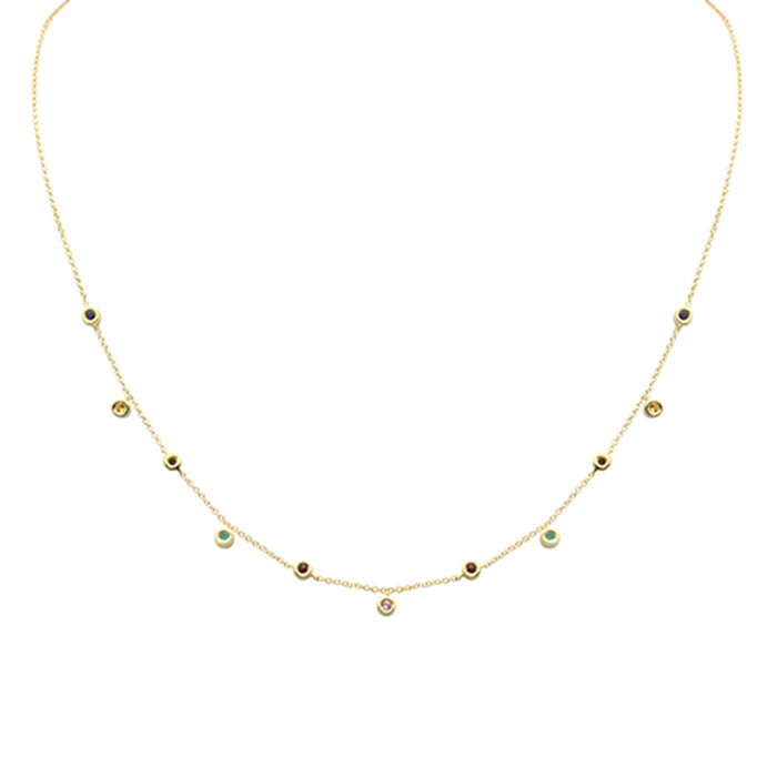 DIAMOND CLOSEOUT! .33ct G SI 14K Yellow Gold Diamond Multi Color Gemstone Necklace 16" + 2" Ext