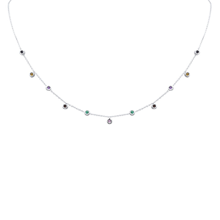 DIAMOND CLOSEOUT! .47ct G SI 14K White Gold Multi Color Gemstone Necklace 16+2" Ext