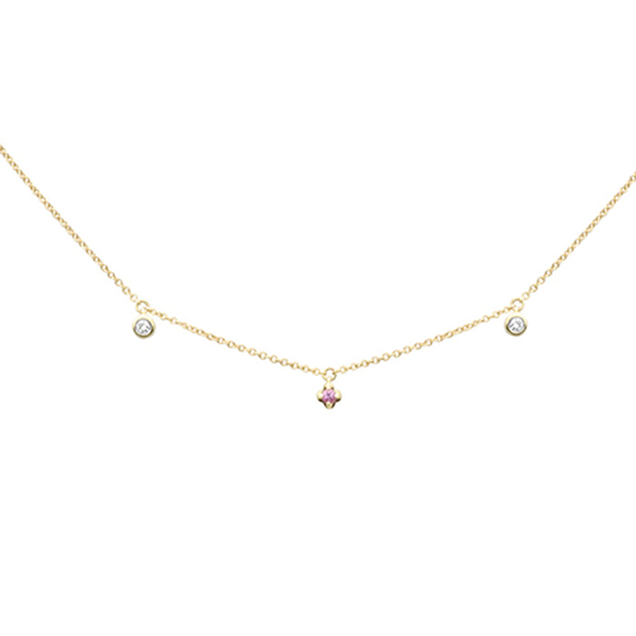 DIAMOND CLOSEOUT! .09ct G SI 14K Yellow Gold Diamond & Pink Sapphire Necklace 16+2" Ext