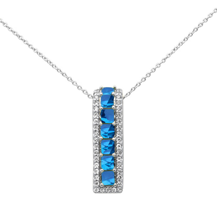 SPECIAL! 1.52ct G SI 14K White Gold Diamond & Blue Sapphire Pendant Necklace 18" Long Chain