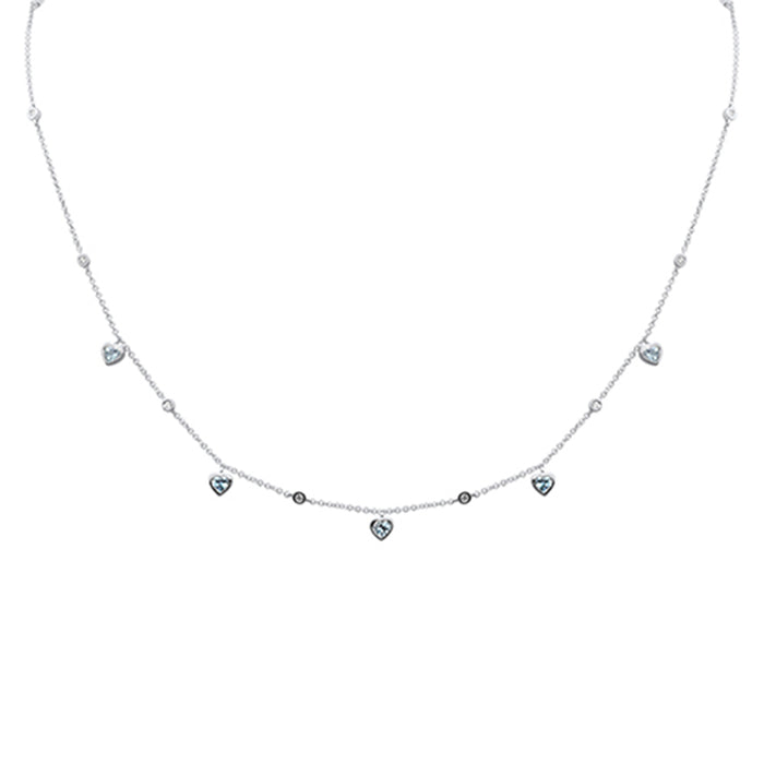 SPECIAL! .60ct G SI 14K White Gold Diamond & Aquamarine Heart Necklace 16+2" Ext