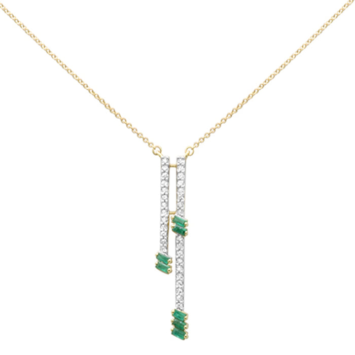 GEMSTONE CLOSEOUT! .57ct G SI 14K Yellow Gold Diamond & Emerald Drop Pendant Necklace 18" Ext