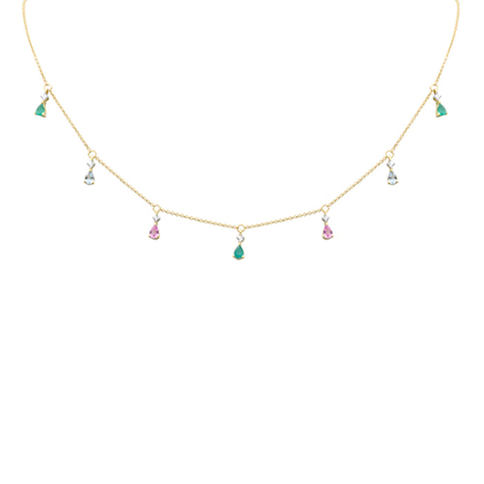 DIAMOND CLOSEOUT! 1.18ct G SI 14K Yellow Gold Diamond & Multi Color Gemstone Pendant Necklace 16+2" Ext