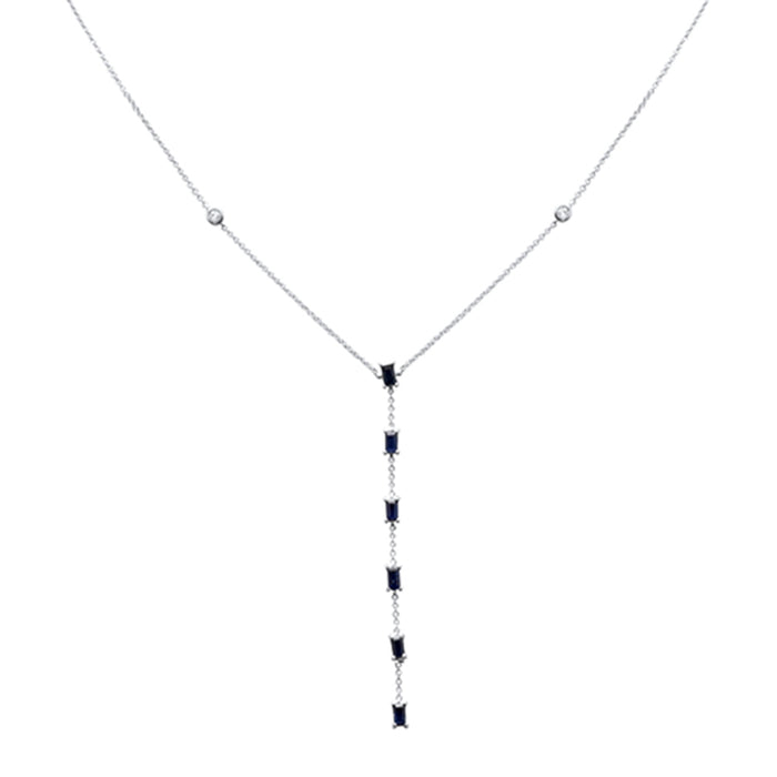 DIAMOND CLOSEOUT! .93ct G SI 14K White Gold Diamond Blue Sapphire Drop Pendant Necklace 16+2" Ext