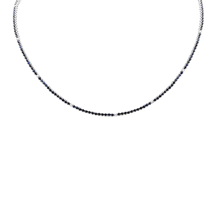 DIAMOND CLOSEOUT! 3.84ct G SI 14K White Gold Diamond & Blue Sapphire Tennis Necklace 14+2" Ext