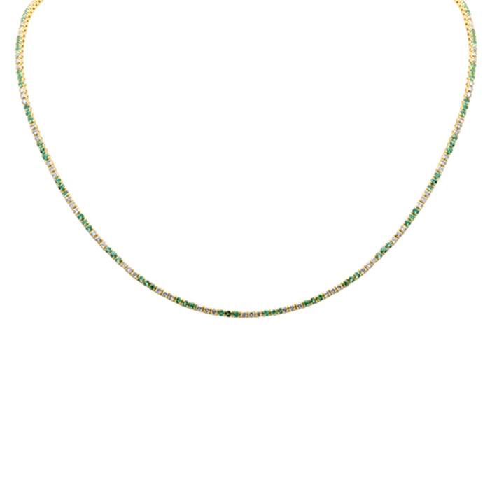 DIAMOND CLOSEOUT! 4.06ct G SI 14K Yellow Gold Diamond & Emerald Tennis Necklace 16+2" Ext