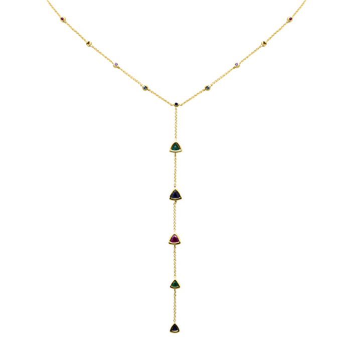 SPECIAL! 1.56ct G SI 14K Yellow Gold Multi Color Gemstone Drop Necklace 16+2" Ext