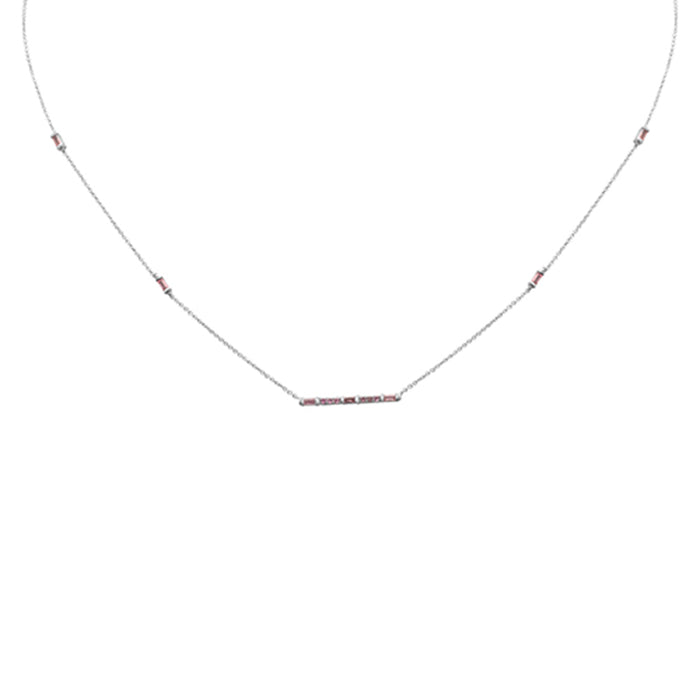 SPECIAL! .40ct G SI 14K White Gold Pink Sapphire Bar Pendant Necklace 16+2" Ext