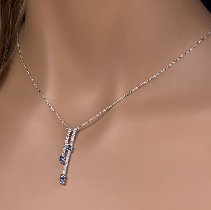 DIAMOND CLOSEOUT! .58ct G SI 14K White Gold Diamond & Blue Sapphire Drop Necklace 18" Ext