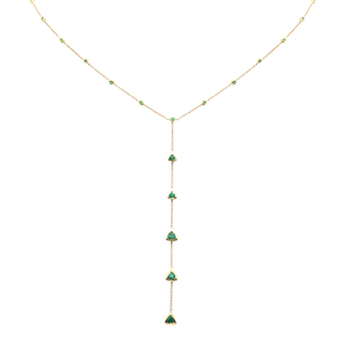 DIAMOND CLOSEOUT! 1.29ct G SI 14K Yellow Gold Emerald Gemstone Drop Lariat Necklace 16+2" Ext