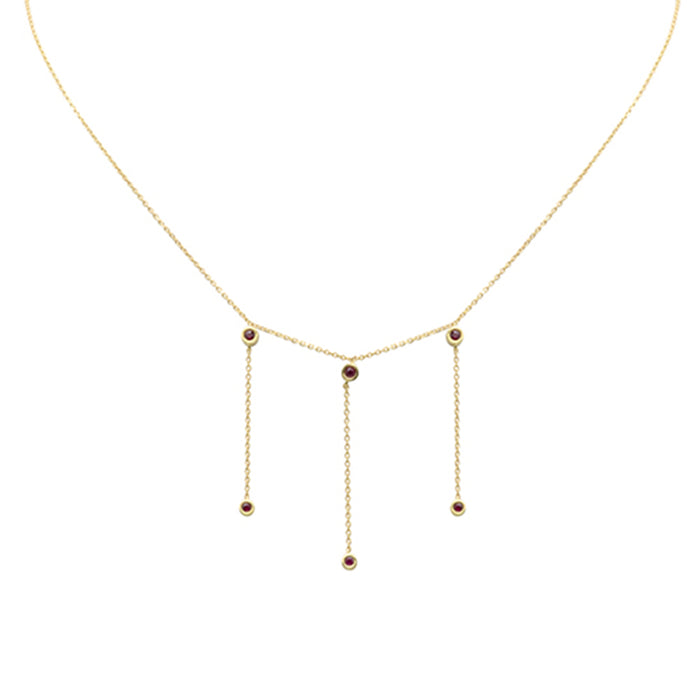 DIAMOND CLOSEOUT! .21ct G SI 14K Yellow Gold Ruby Gemstone Dangling Necklace 16" Ext