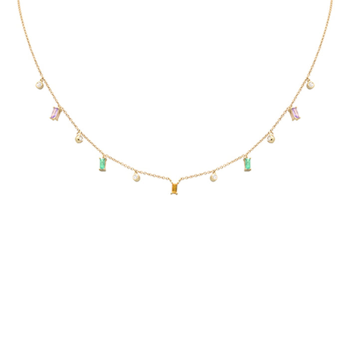 DIAMOND CLOSEOUT! .77ct G SI 14K Yellow Gold Diamond & Multi Color Gemstone Necklace 16 + 2" Ext