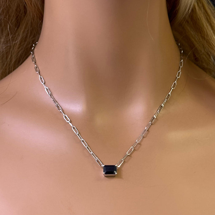 DIAMOND CLOSEOUT! 3.00ct G SI 14K White Gold Blue Sapphire Paperclip Necklace 14 + 2" Ext