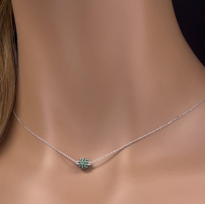 GEMSTONE CLOSEOUT! .44ct G SI 14K White Gold Round Emerald Pendant Necklace 16 + 2" Ext