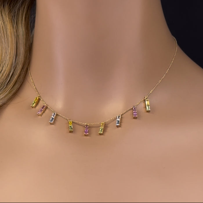 GEMSTONE CLOSEOUT! 2.76ct G SI 14K Yellow Gold Diamond Multi Color Necklace 16 + 2" Ext