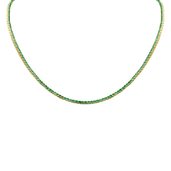 SPECIAL! 3.43ct G SI 14K Yellow Gold Round Emerald Gemstone Tennis Necklace 12+4" Ext