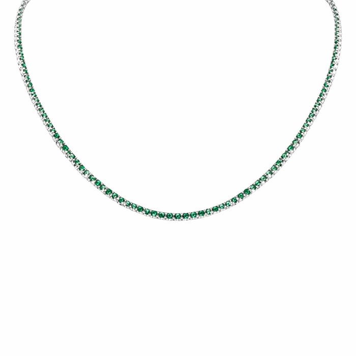 SPECIAL! 3.71ct G SI 14K White Gold Round Emerald Gemstone Tennis Necklace 12+4" Ext