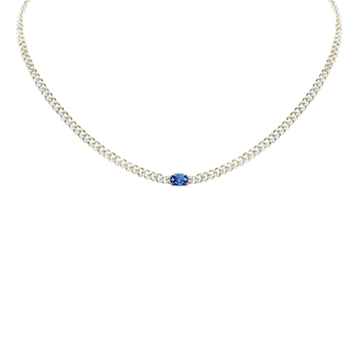 SPECIAL! 1.66ct G SI 14K Yellow Gold Round Diamond & Oval Shaped Blue Sapphire Cuban Necklace 13 + 3" Ext.