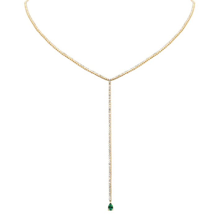 DIAMOND CLOSEOUT! 2.99ct G SI 14K Yellow Gold Diamond & Pear Shaped Emerald Gemstone Tennis Drop Y Lariat Necklace 14+4'Ext