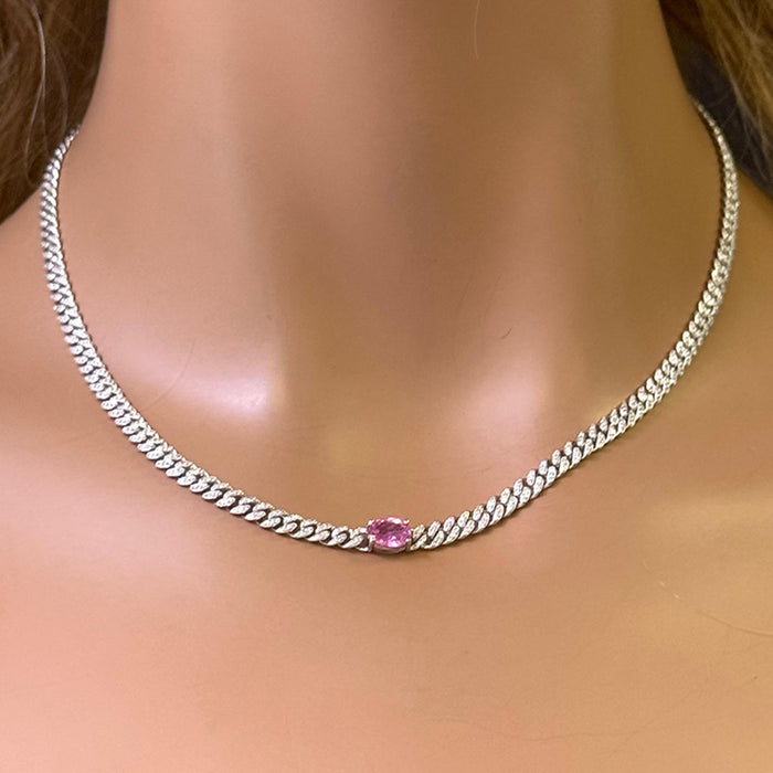 DIAMOND CLOSEOUT! 2.38ct G SI 14K White Gold Diamond & Pink Sapphire Gemstone Chain Necklace 13+3" Long