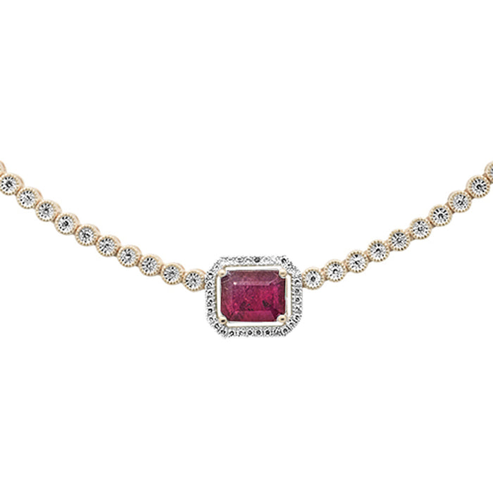 SPECIAL! 4.61ct G SI 14K Yellow Gold Diamond & Ruby Gemstone Tennis Necklace 16+2"EXT Long