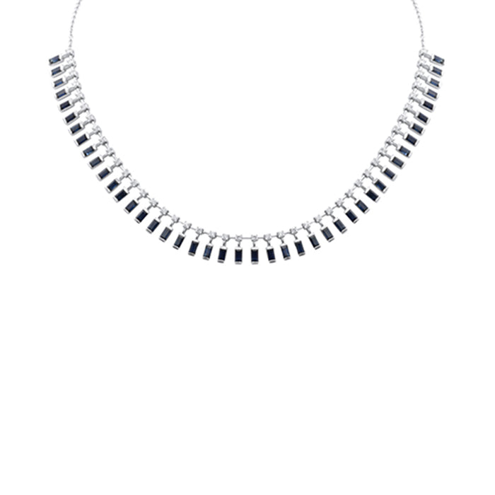 SPECIAL! 1.75ct G SI 14K White Gold Diamond & Blue Sapphire Pendant Necklace 14 + 2" Ext