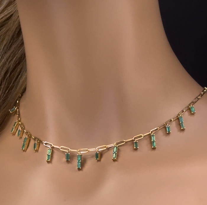 DIAMOND CLOSEOUT! 2.42ct G SI 14K Yellow Gold Green Emerald Gemstone Dangling Paperclip Necklace 16 + 2" Ext