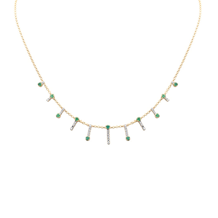 SPECIAL! .98ct G SI 14K Yellow Gold Diamond & Emerald Dangling Necklace 16 + 2" Ext