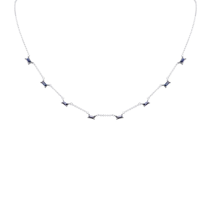 DIAMOND CLOSEOUT! .88ct G SI 14K White Gold Blue Sapphire Gemstone Necklace 16 + 2" Ext