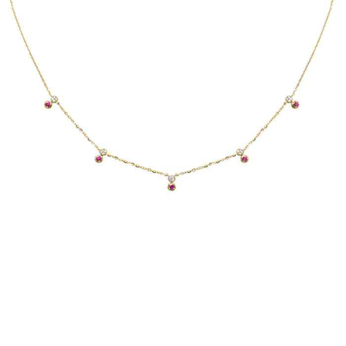 .35ct G SI 14K Yellow Gold Diamond & Ruby Pendant Necklace 16 + 2" Ext