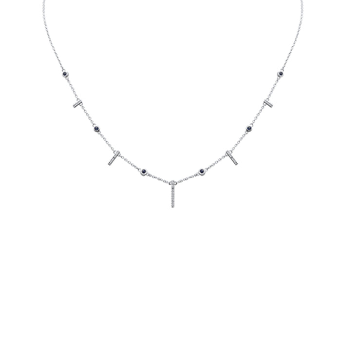 GEMSTONE CLOSEOUT! .25ct G SI 14K White Gold Diamond & Blue Sapphire Dangling Necklace 16 + 2" Ext