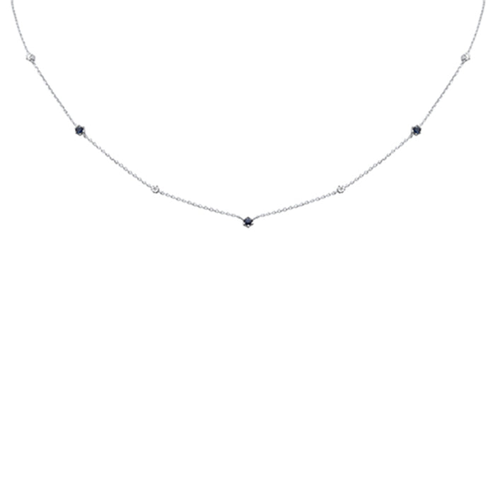 DIAMOND CLOSEOUT! .45ct G SI 14K White Gold Diamond Blue Sapphire Pendant Necklace 16+2" Long