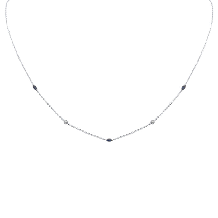 DIAMOND CLOSEOUT! .39ct G SI 14K White Gold Diamond & Blue Sapphire Gemstone Pendant Necklace 16+2" Long