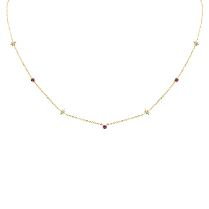 .31ct G SI 14K Yellow Gold Diamond & Ruby Gemstone Pendant Necklace 16+2" Long