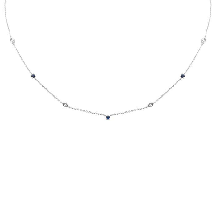 DIAMOND CLOSEOUT! .34ct G SI 14K White Gold Diamond & Blue Sapphire Gemstone Pendant Necklace 16+2" Long