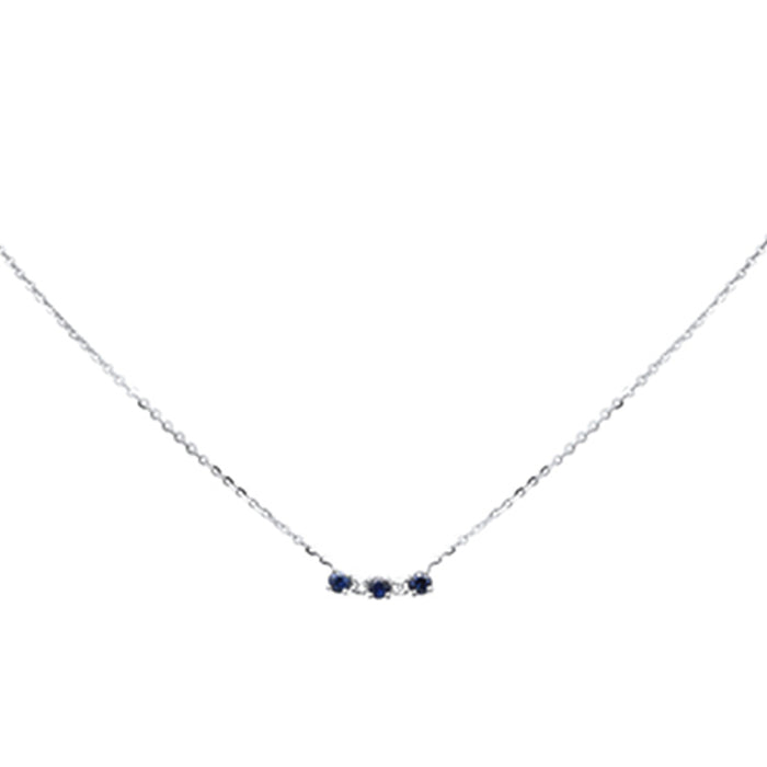 .29ct G SI 14K White Gold Diamond Blue Sapphire Pendant Necklace 16+2" Long