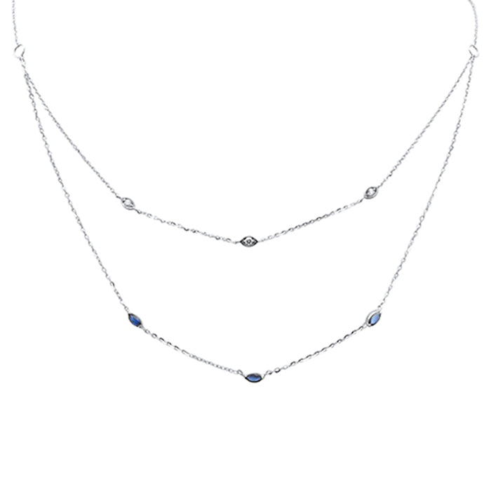 DIAMOND CLOSEOUT! .39ct G SI 14K White Gold Diamond & Blue Sapphire Gemstone Pendant Necklace 16+2" Long