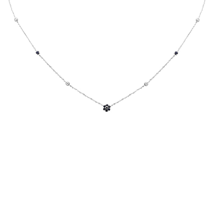 .36ct G SI 14K White Gold Diamond & Blue Sapphire Pendant Necklace 16 + 2" Ext