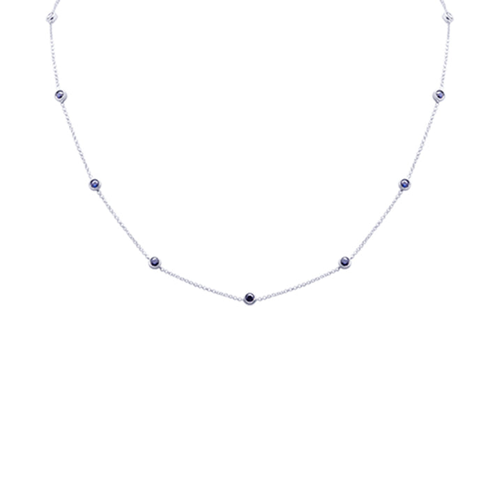 DIAMOND CLOSEOUT! .84ct G SI 14K White Gold Blue Sapphire Gemstone Station Necklace 16 + 2" Ext