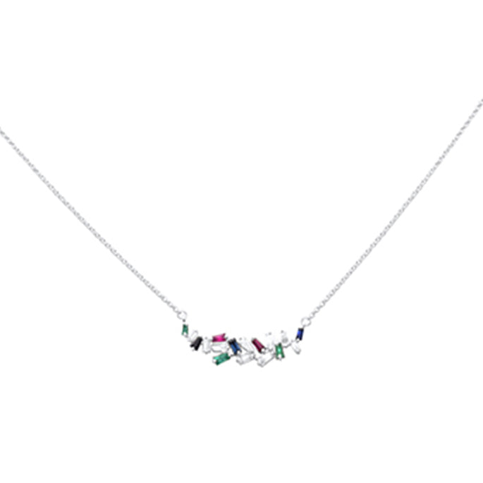 DIAMOND CLOSEOUT! .66ct G SI 14K White Gold Diamond & Multi Color Gemstone Pendant Necklace 18" Long