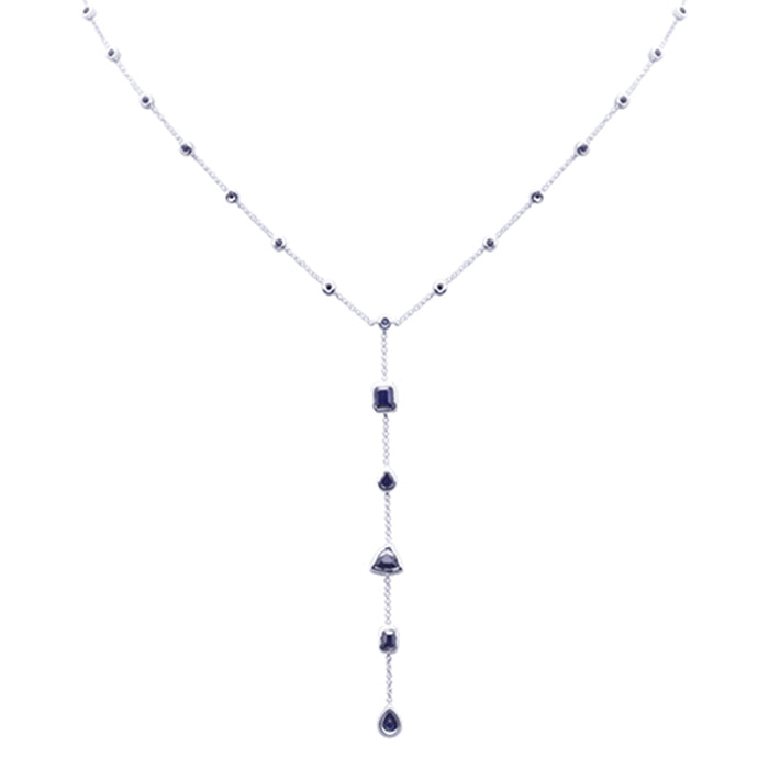 SPECIAL! 2.53ct G SI 14K White Gold Blue Sapphire Lariat Necklace 16 + 2" Ext