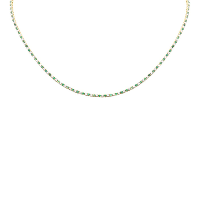 DIAMOND CLOSEOUT! 3.46ct G SI 14K Yellow Gold Diamond & Green Emerald Tennis Necklace 12+4" Ext