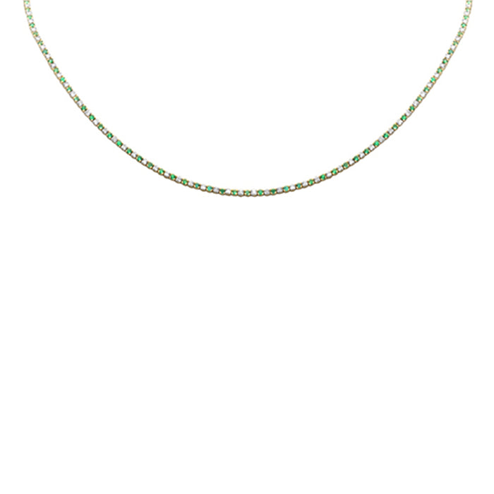 DIAMOND CLOSEOUT! 3.77ct G SI 14K Yellow Gold Diamond & Green Emerald Tennis Necklace 16 + 2" Ext