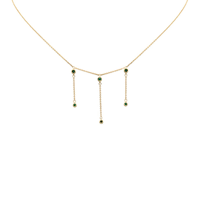 DIAMOND CLOSEOUT! .16ct G SI 14K Yellow Gold Green Emerald Gemstone Dangling Necklace 16 + 2" Ext
