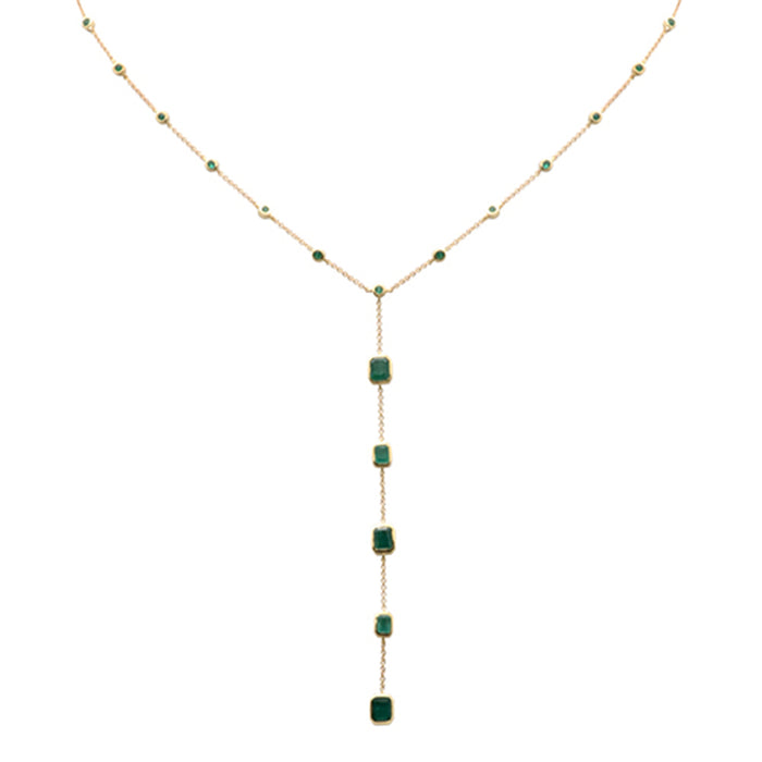 DIAMOND CLOSEOUT! 2.19ct G SI 14K Yellow Gold Emerald Gemstone Lariat Necklace 16 + 2" Ext