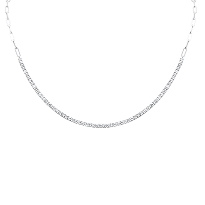 DIAMOND CLOSEOUT! 2.29ct G SI 14K White Gold Diamond & Aquamarine Paperclip Tennis Necklace 16 + 1" Long